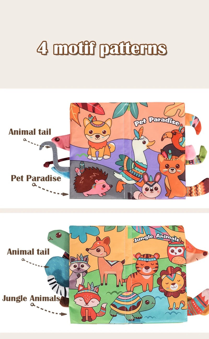 Waterproof Montessori Soft Baby Cloth Book with 3D Animals, Cognitive Sensory Fabric Book for Infants, Early Learning Educational Toy for Toddlers LBBB04