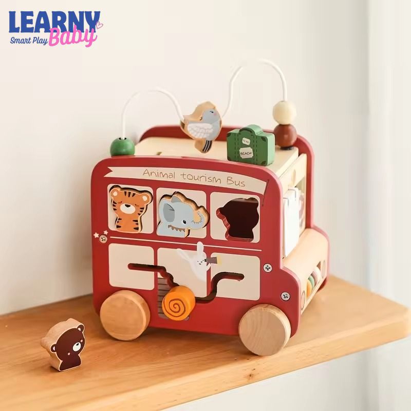 Montessori 5-in-1 Wooden Busy Box Toy for Babies 0–12 Months – Sensory & Early Learning Educational Gift