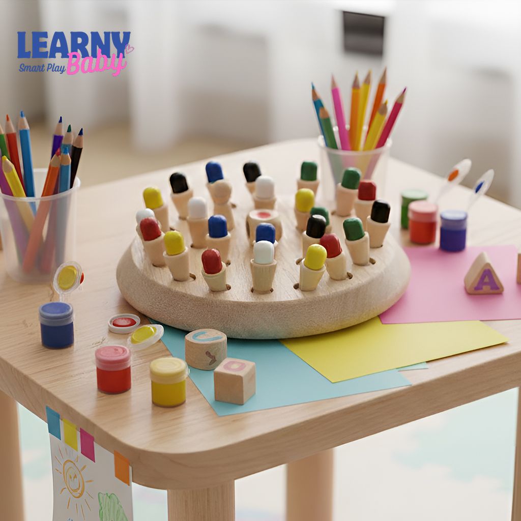 Montessori Wooden Memory Match Game for Toddlers, Color & Sensory Puzzle Toy, Early Cognitive Learning for Kids