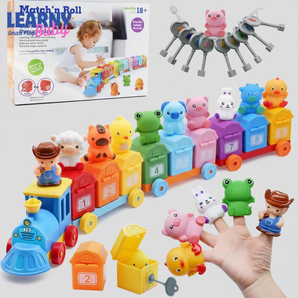 Montessori Color Sorting Train Toy for Toddlers, Farm Animal Counting & Matching Game, Fine Motor Skills Learning Toy, Preschool Educational Gift