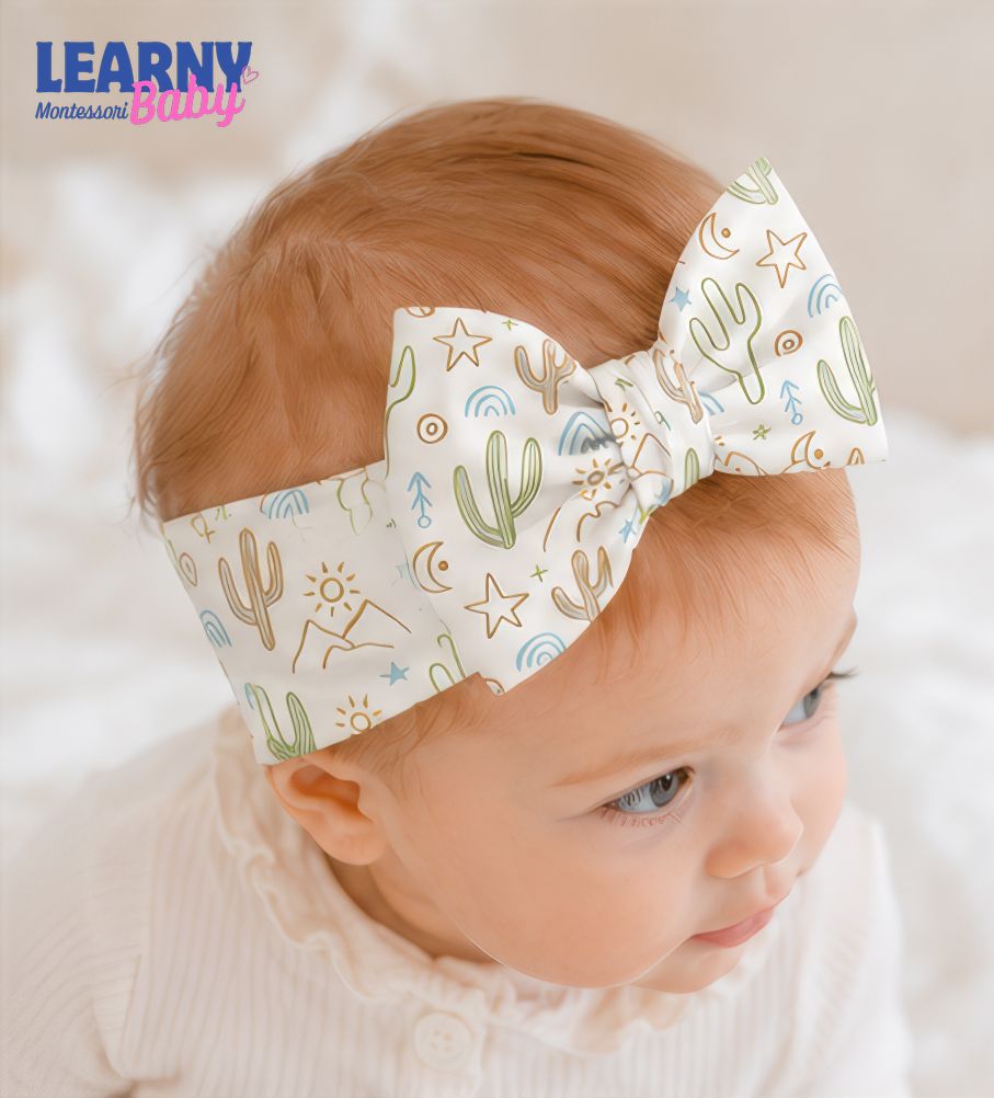 Bamboo Baby Headband, Boho Cactus Bow Headband, Soft Stretchy Newborn Hair Accessory, Baby Girl Gift
