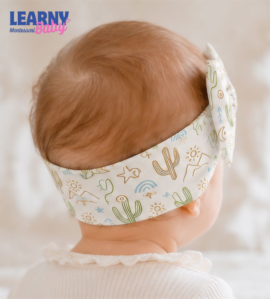 Bamboo Baby Headband, Boho Cactus Bow Headband, Soft Stretchy Newborn Hair Accessory, Baby Girl Gift