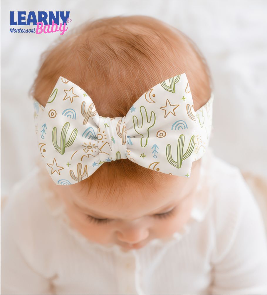 Bamboo Baby Headband, Boho Cactus Bow Headband, Soft Stretchy Newborn Hair Accessory, Baby Girl Gift