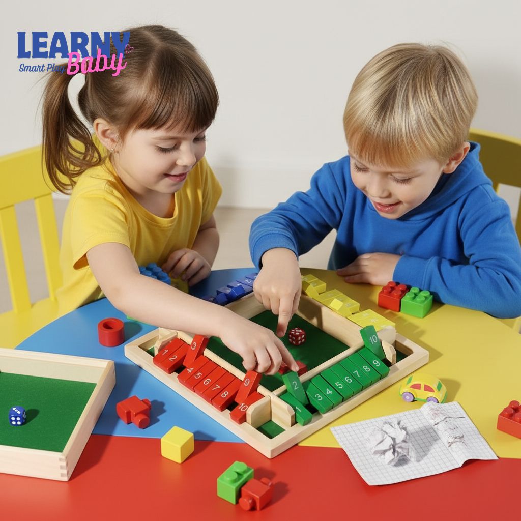 Shut The Box Wooden Dice Board Game, Classic Number Flap Game for 2–4 Players, Family and Party Game for Kids & Adults