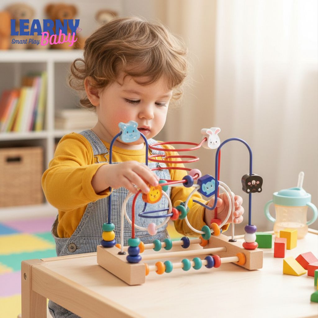 Wooden Bead Maze Toy for Toddlers – Colorful Animals, Fruits & Shapes Educational Counting Learning Toy, Classic Gift for Kids Ages 2-4