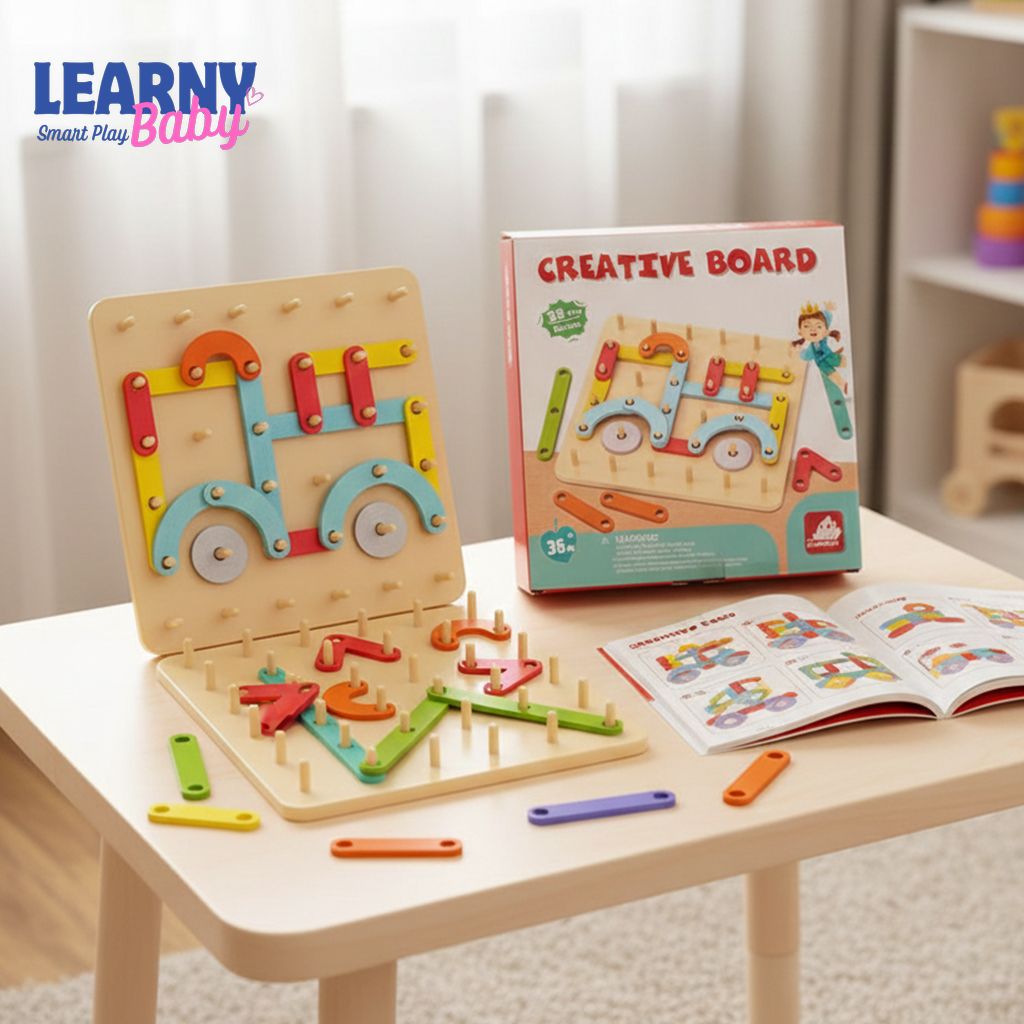 Children's Wooden Creative Pegboard Toy – Geometric Column Set, Nail Board Construction Puzzle, Montessori Sensory Development – Age 3-6