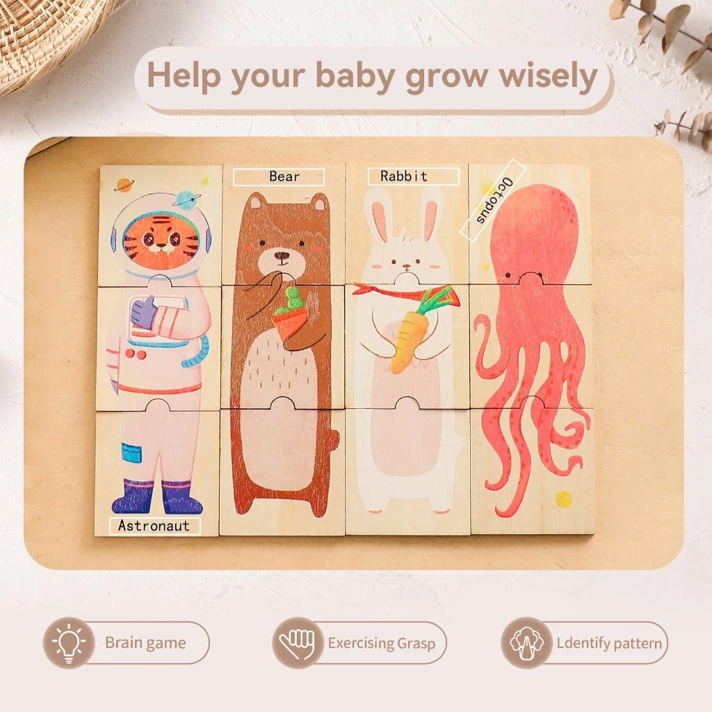 Montessori Wooden Rotating Animal Puzzle – Educational Logic Toy for Toddlers 2–5 Years