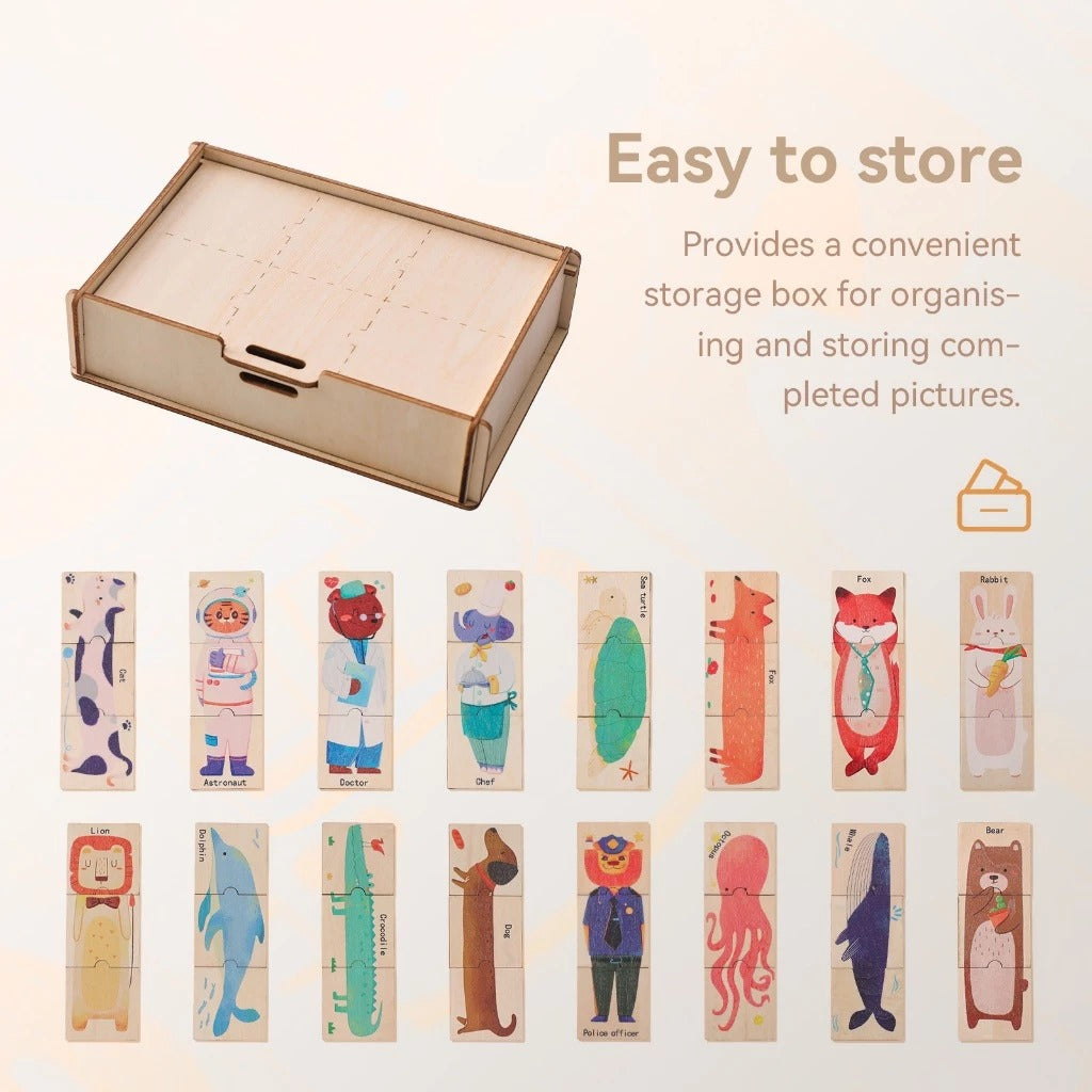 Montessori Wooden Rotating Animal Puzzle – Educational Logic Toy for Toddlers 2–5 Years