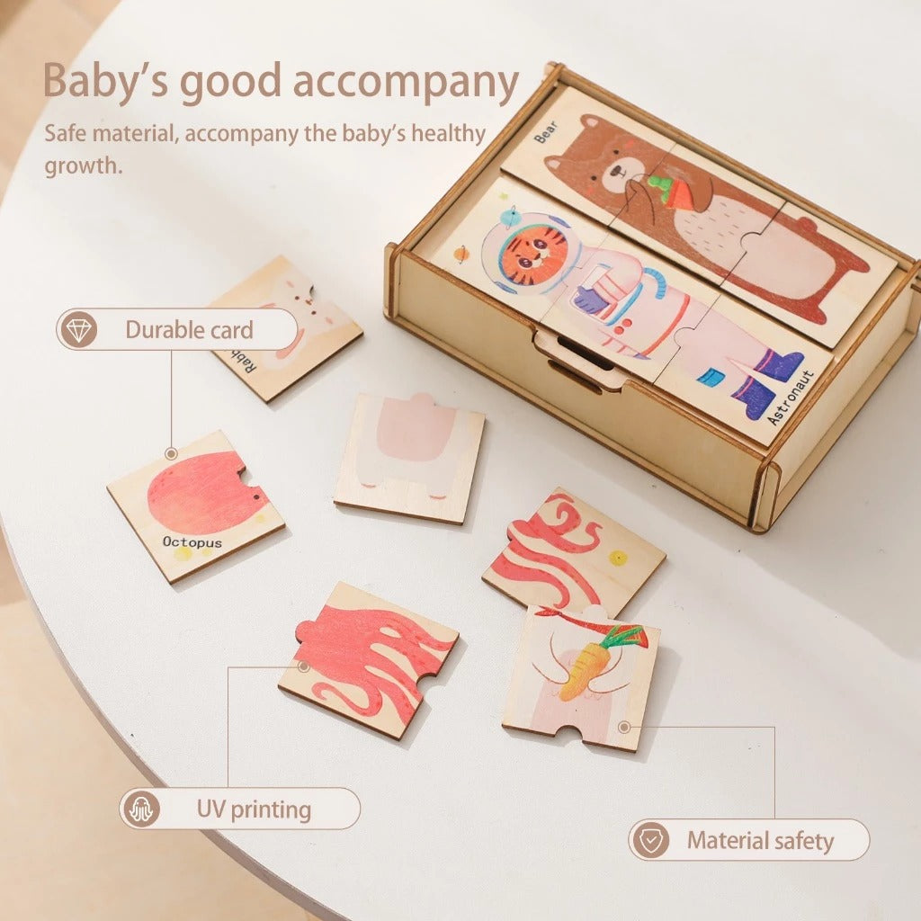 Montessori Wooden Rotating Animal Puzzle – Educational Logic Toy for Toddlers 2–5 Years