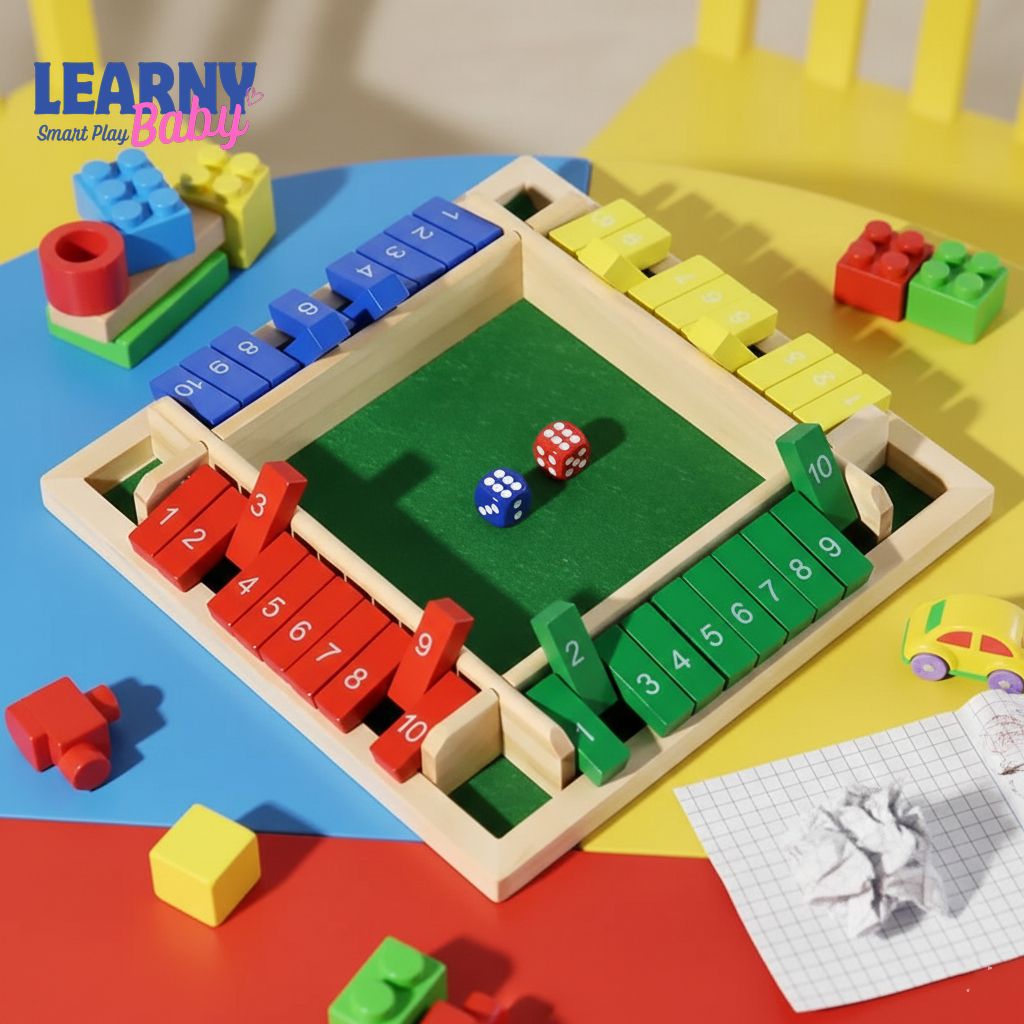 Shut The Box Wooden Dice Board Game, Classic Number Flap Game for 2–4 Players, Family and Party Game for Kids & Adults