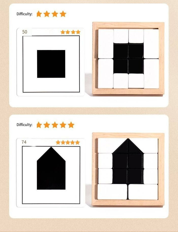 Wooden Logic Puzzle Toy for Kids, Montessori Spatial Thinking Game with 80 Challenges, Brain Training Ages 5–10