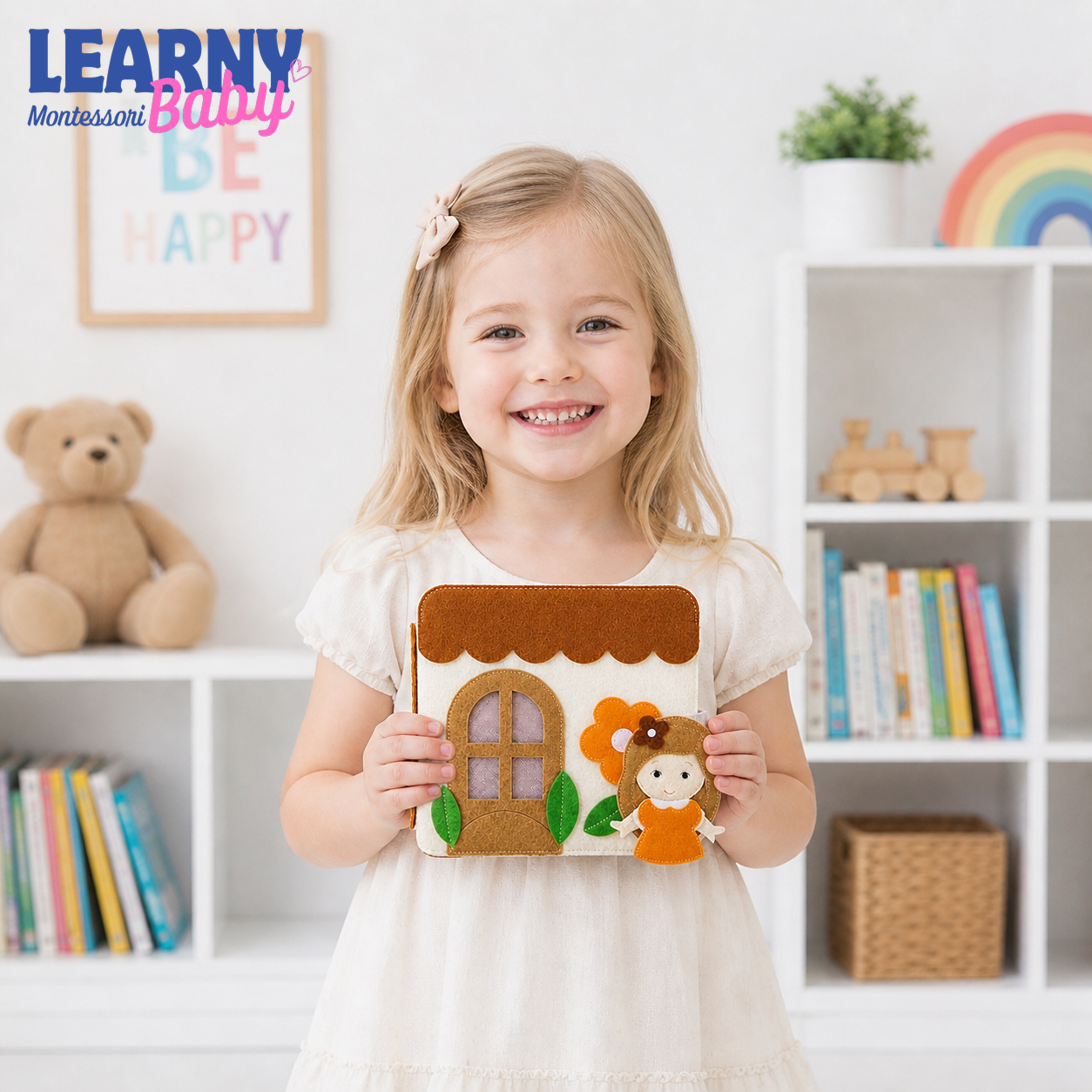 Personalized Busy Book Dollhouse, Felt Quiet Book for Toddlers, Montessori Activity Book, Pretend Play Doll House, Travel Toy QBLB54