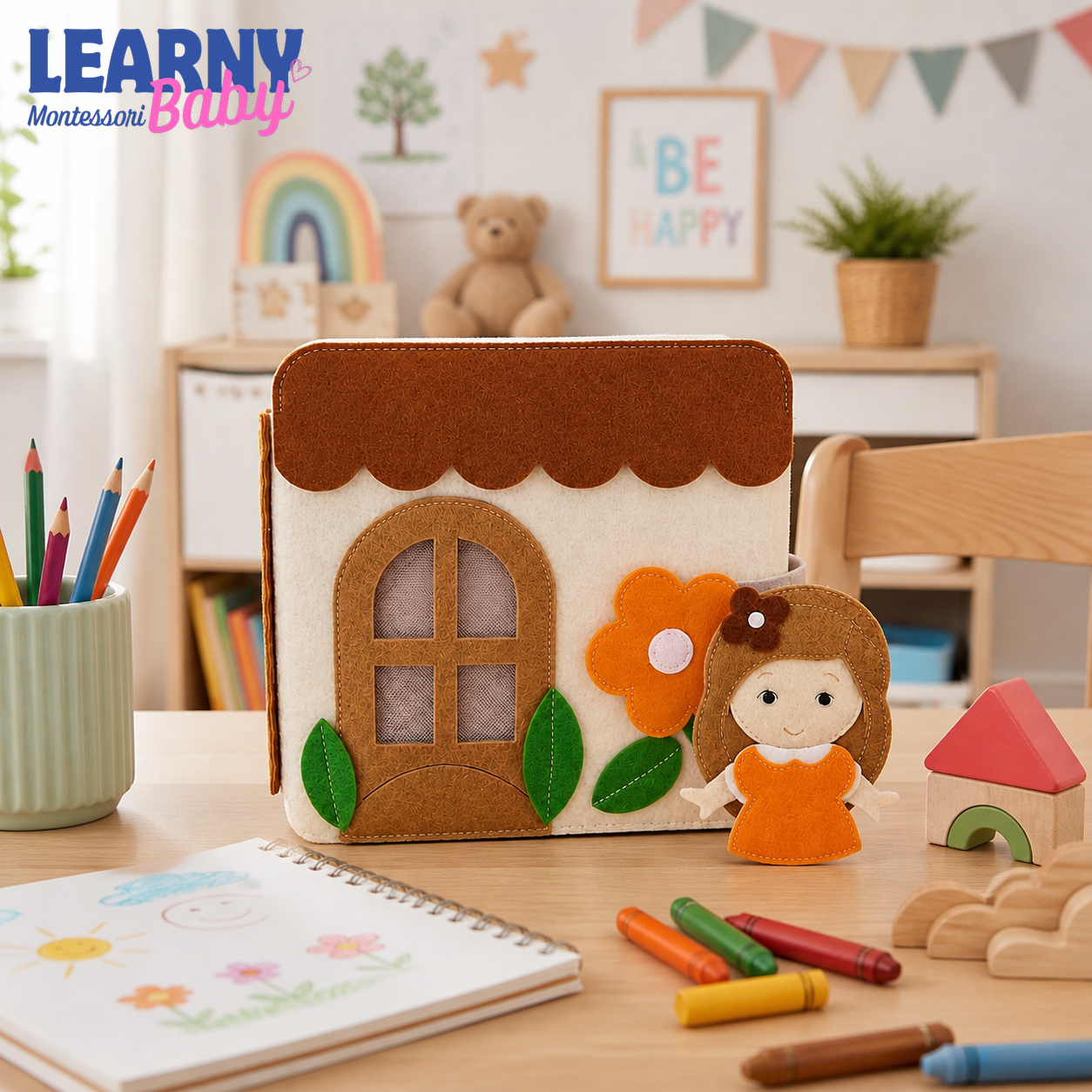 Personalized Busy Book Dollhouse, Felt Quiet Book for Toddlers, Montessori Activity Book, Pretend Play Doll House, Travel Toy QBLB54