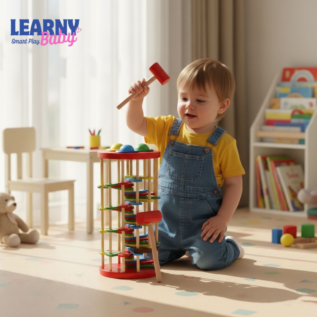 Wooden Ball Drop Knock Balls Table Game – Ladder Ramp Educational Toy for Preschool Learning, Family Fun & Developmental Play