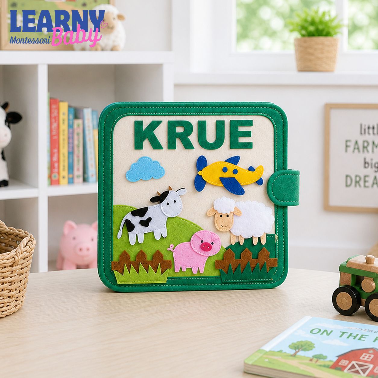 Personalized Farm Busy Book for Toddlers, Custom Name Quiet Book, Felt Activity Book, Farm Animal Toy, Toddler Learning Gift QBLB53