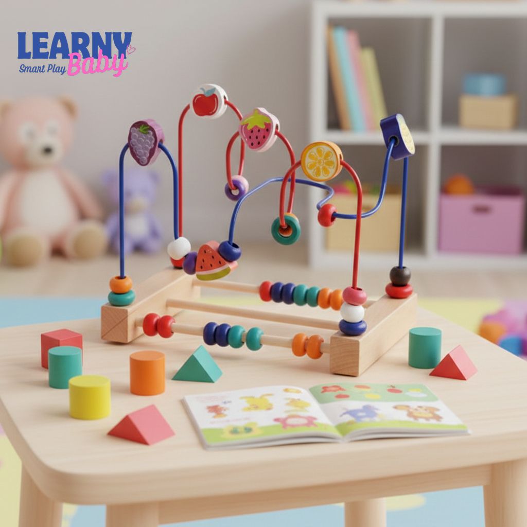 Wooden Bead Maze Toy for Toddlers – Colorful Animals, Fruits & Shapes Educational Counting Learning Toy, Classic Gift for Kids Ages 2-4