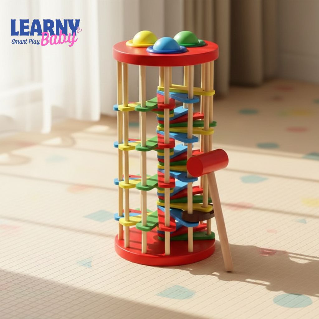 Wooden Ball Drop Knock Balls Table Game – Ladder Ramp Educational Toy for Preschool Learning, Family Fun & Developmental Play