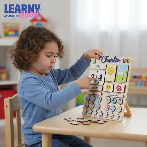 Customized Wooden Toddler Routine Chart, Visual Schedule for Kids, Montessori Calendar for Kids, Daily Routine Checklist