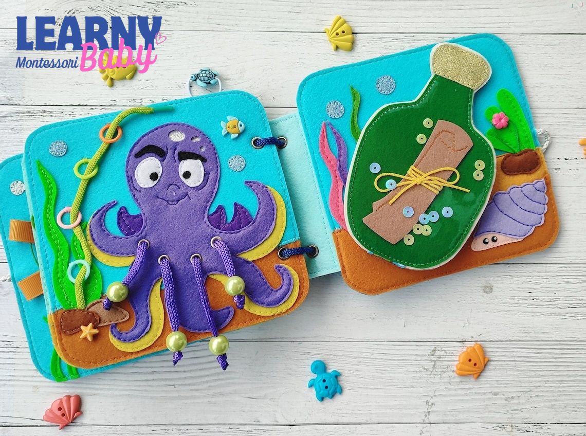 Sea Animals Quiet Book for Toddlers, Handmade Felt Sensory Busy Book, Montessori Learning Toy, Ocean Animal Activity Book QBLB66