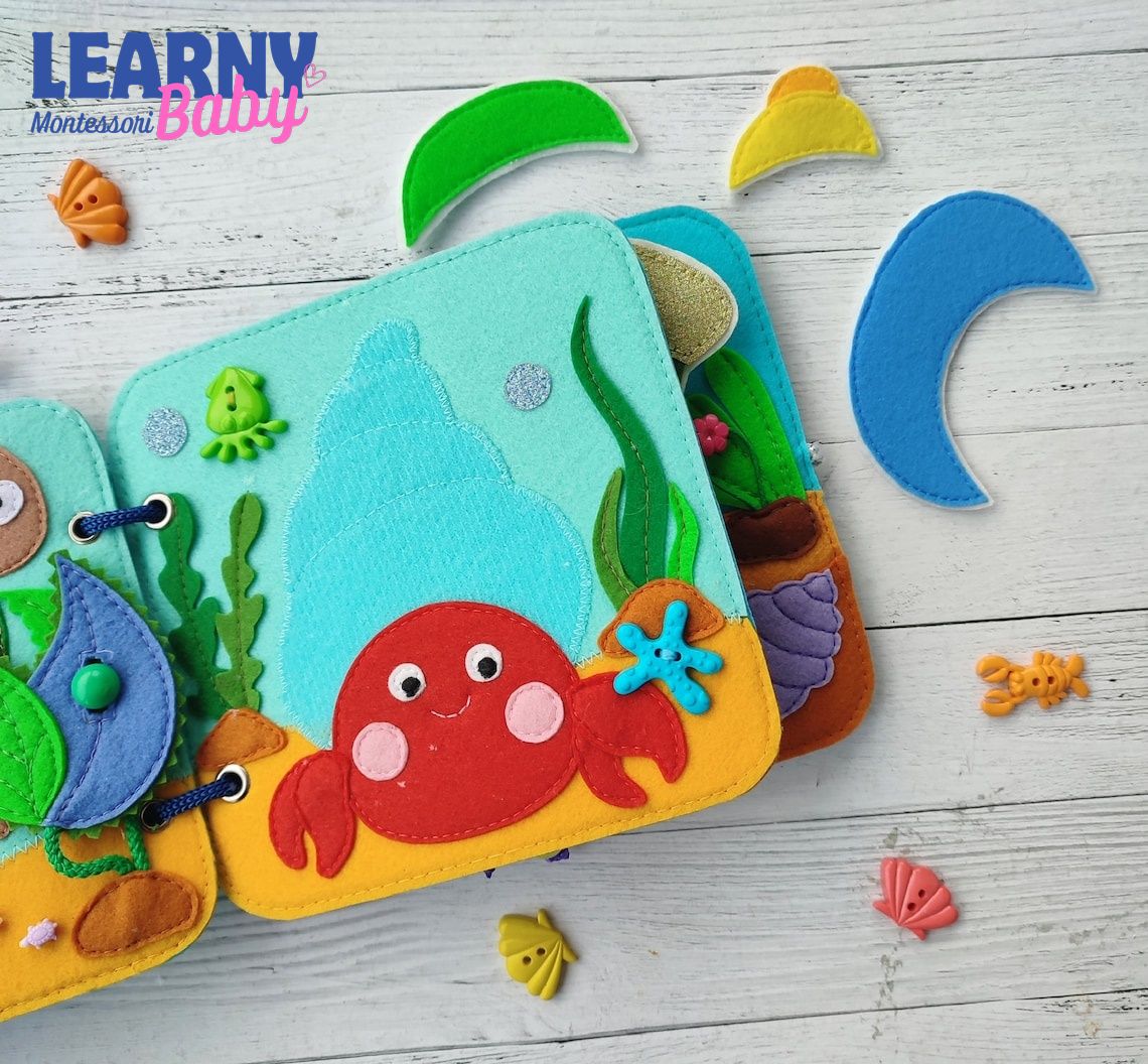 Sea Animals Quiet Book for Toddlers, Handmade Felt Sensory Busy Book, Montessori Learning Toy, Ocean Animal Activity Book QBLB66