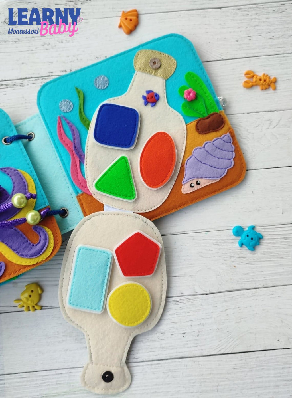 Sea Animals Quiet Book for Toddlers, Handmade Felt Sensory Busy Book, Montessori Learning Toy, Ocean Animal Activity Book QBLB66