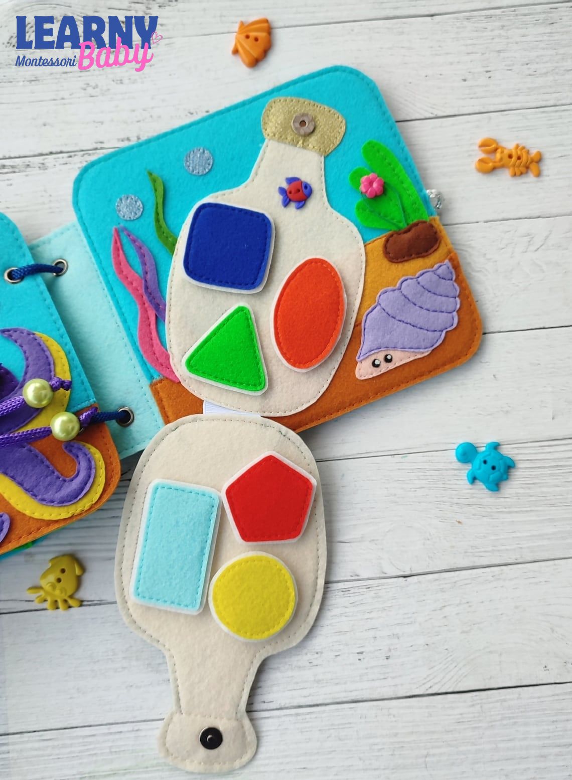 Sea Animals Quiet Book for Toddlers, Handmade Felt Sensory Busy Book, Montessori Learning Toy, Ocean Animal Activity Book QBLB66