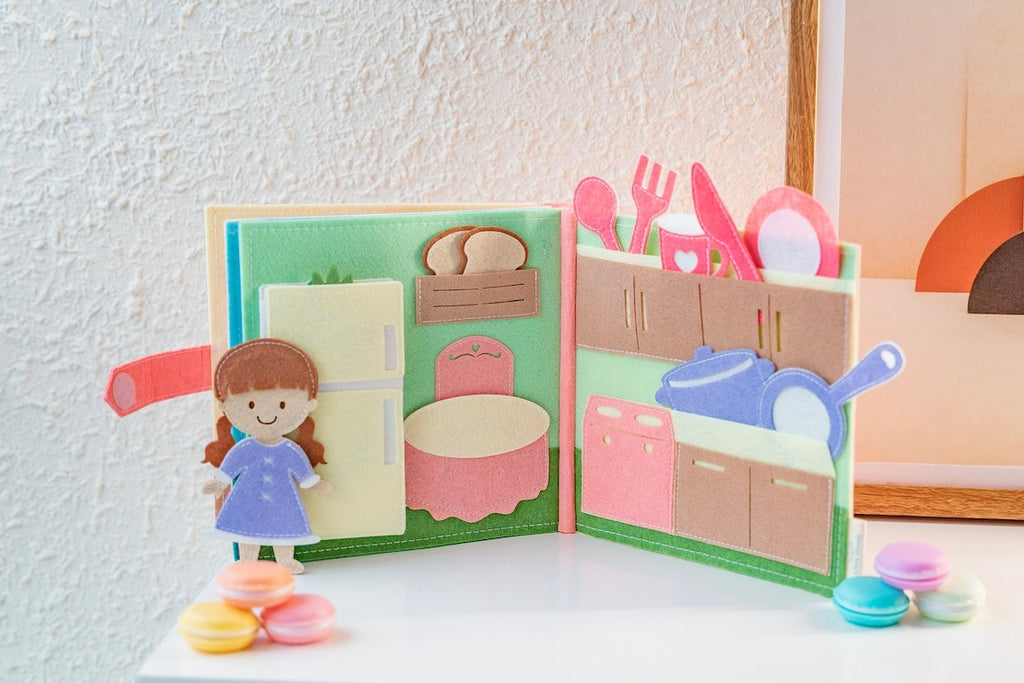 Dollhouse Felt Quiet Book for Toddlers – Daily Routine Busy Book, Montessori Soft Activity Book for Kids
