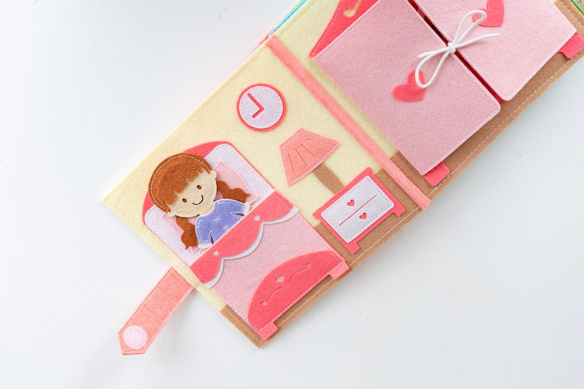 Dollhouse Felt Quiet Book for Toddlers – Daily Routine Busy Book, Montessori Soft Activity Book for Kids