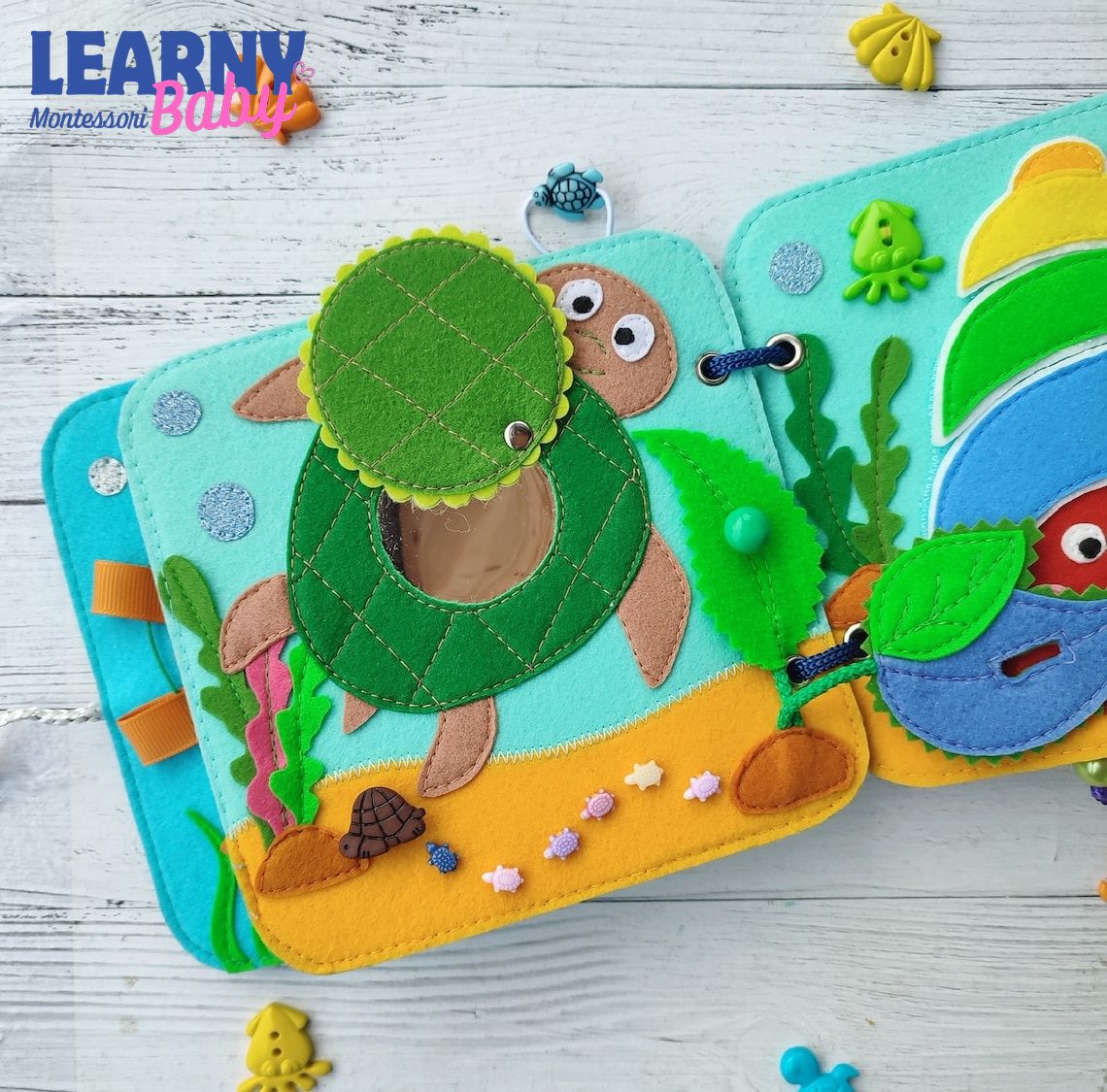 Sea Animals Quiet Book for Toddlers, Handmade Felt Sensory Busy Book, Montessori Learning Toy, Ocean Animal Activity Book QBLB66