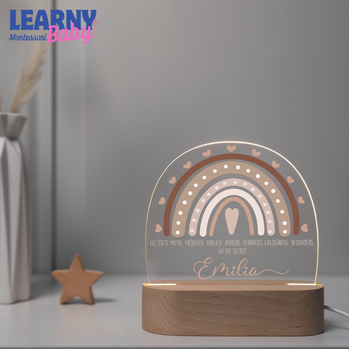 Custom Rainbow Nursery Lamp, Personalized Acrylic Night Light, Baby Birthday Gift for Kids NL10