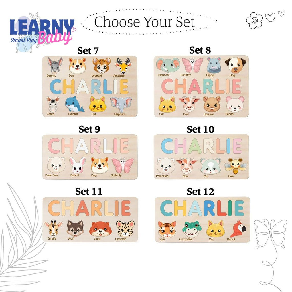 Personalized Handmade Baby Name Puzzle with Animals, Baby Girl Gift, Baby Boy Gift, Personalized Wooden Toys for Baby, Nursery Decor BBLB12