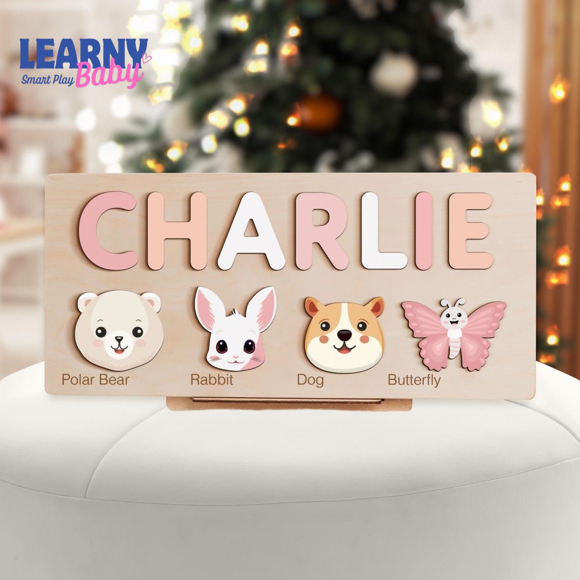 Personalized Handmade Baby Name Puzzle with Animals, Baby Girl Gift, Baby Boy Gift, Personalized Wooden Toys for Baby, Nursery Decor BBLB12