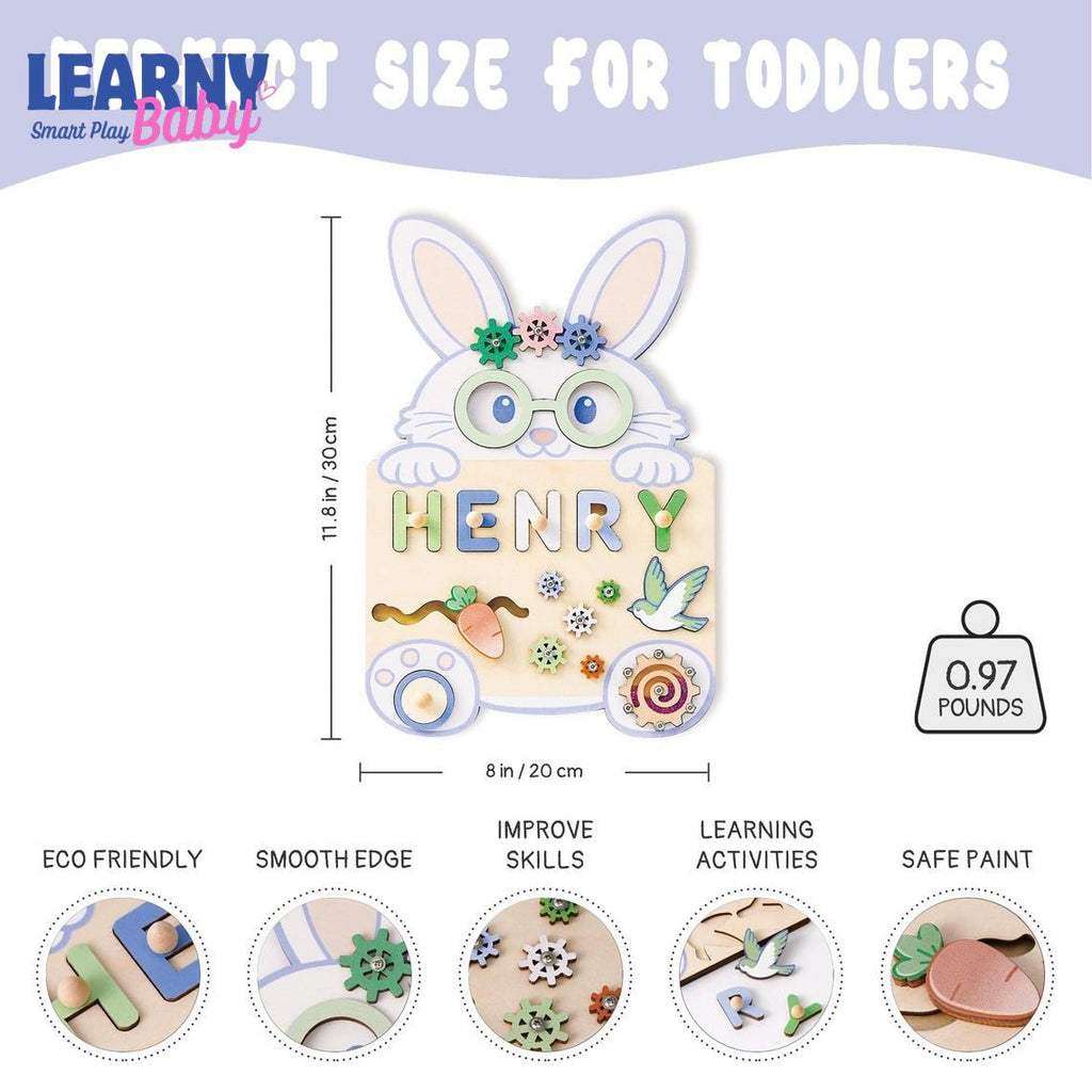 Custom Rabbit Baby Name Puzzle, Personalised Kids Busy Board, Easter Bunny Toy Gift, First Easter Gift for Kids, Baby Boy 1st Birthday Gift BBLB15