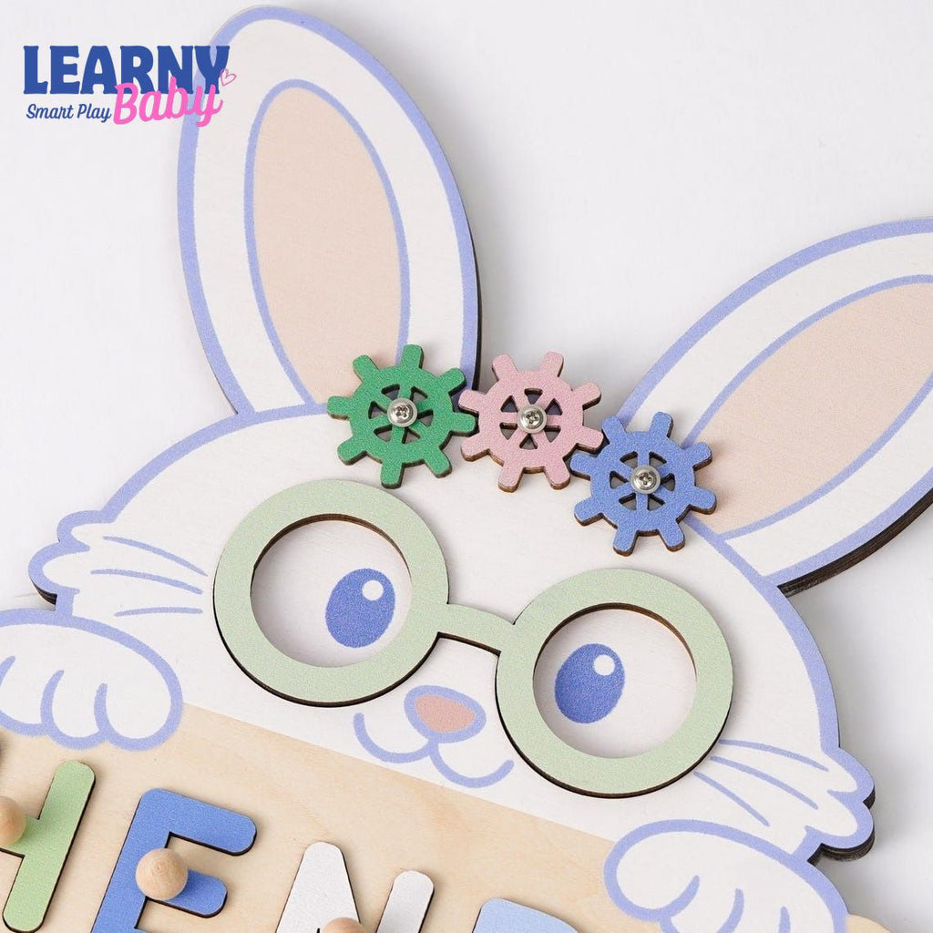 Custom Rabbit Baby Name Puzzle, Personalised Kids Busy Board, Easter Bunny Toy Gift, First Easter Gift for Kids, Baby Boy 1st Birthday Gift BBLB15
