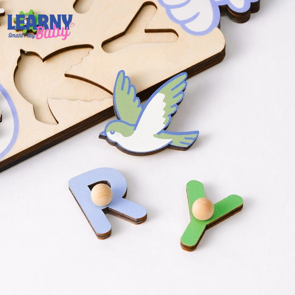 Custom Rabbit Baby Name Puzzle, Personalised Kids Busy Board, Easter Bunny Toy Gift, First Easter Gift for Kids, Baby Boy 1st Birthday Gift BBLB15