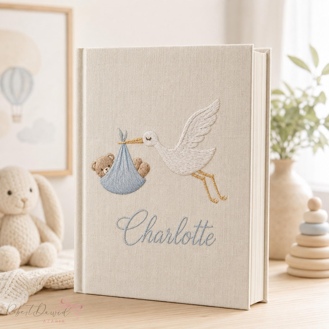 Custom Hand Embroidered Keepsake Album, Embroidered Photo Album With Sleeves, Personalized Baby Photo Album, Baby Scrapbook EPLB05