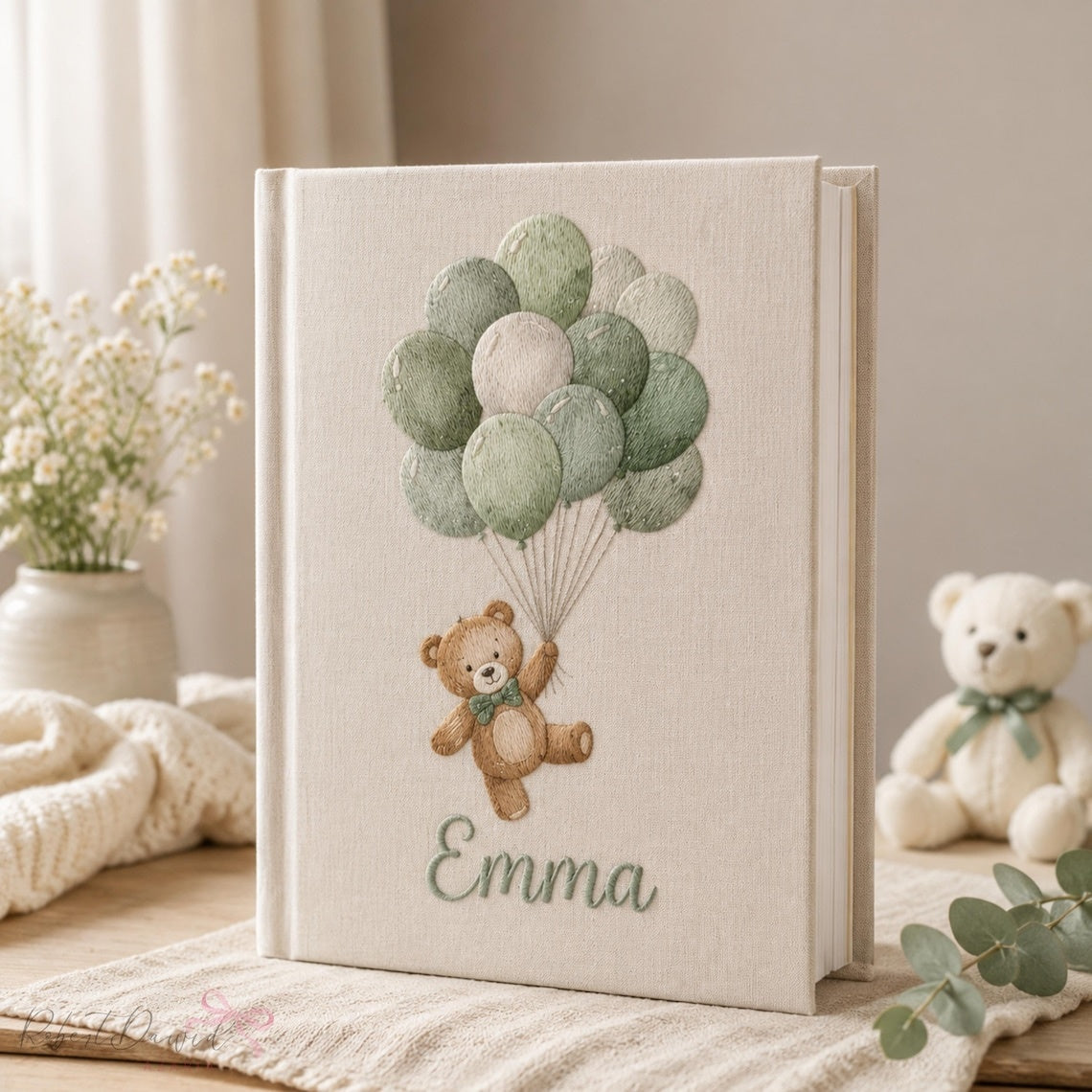 Custom Hand Embroidered Keepsake Album, Embroidered Photo Album With Sleeves, Personalized Baby Photo Album, Baby Scrapbook EPLB05