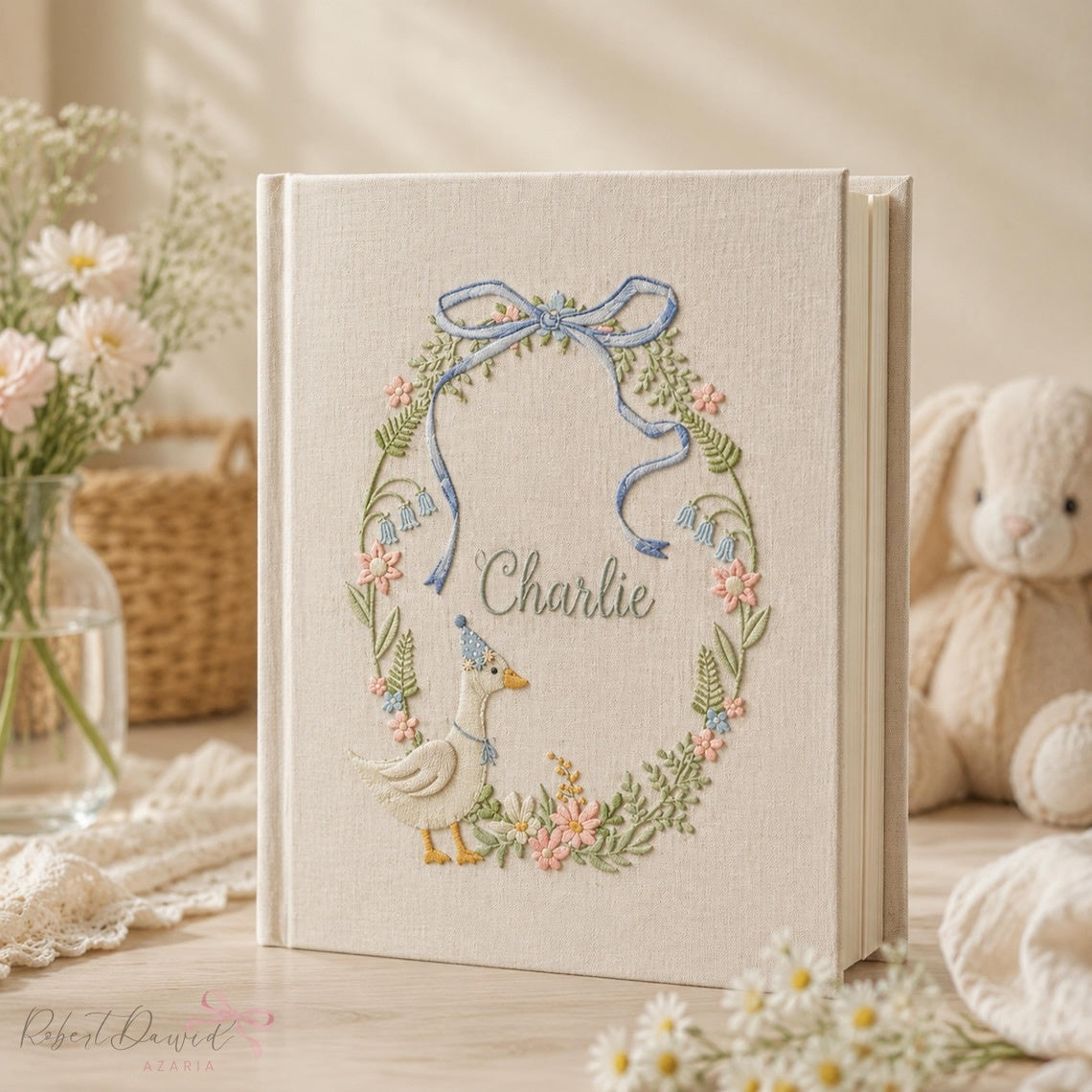 Custom Hand Embroidered Keepsake Album, Embroidered Photo Album With Sleeves, Personalized Baby Photo Album, Baby Scrapbook EPLB05