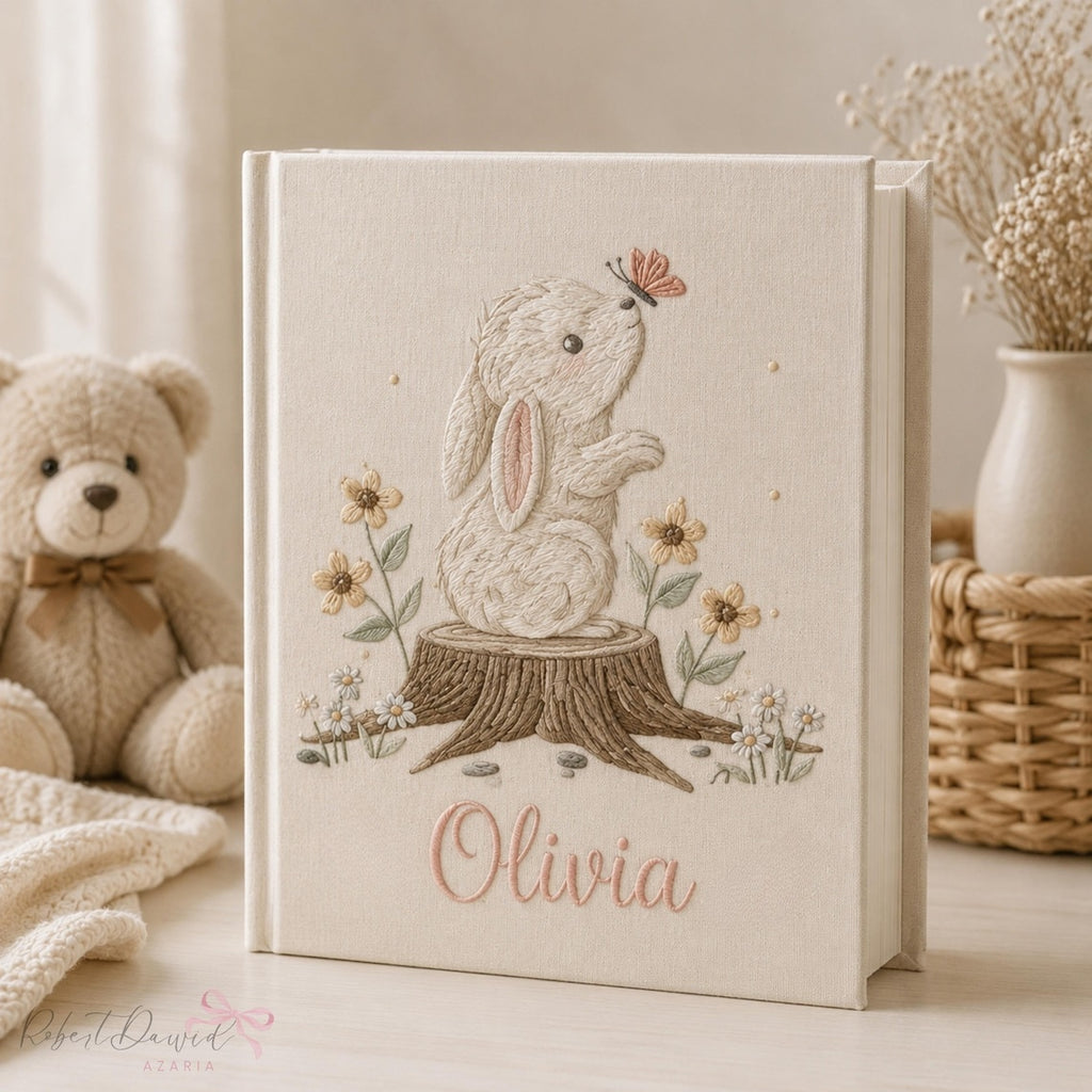 Custom Hand Embroidered Keepsake Album, Embroidered Photo Album With Sleeves, Personalized Baby Photo Album, Baby Scrapbook EPLB05