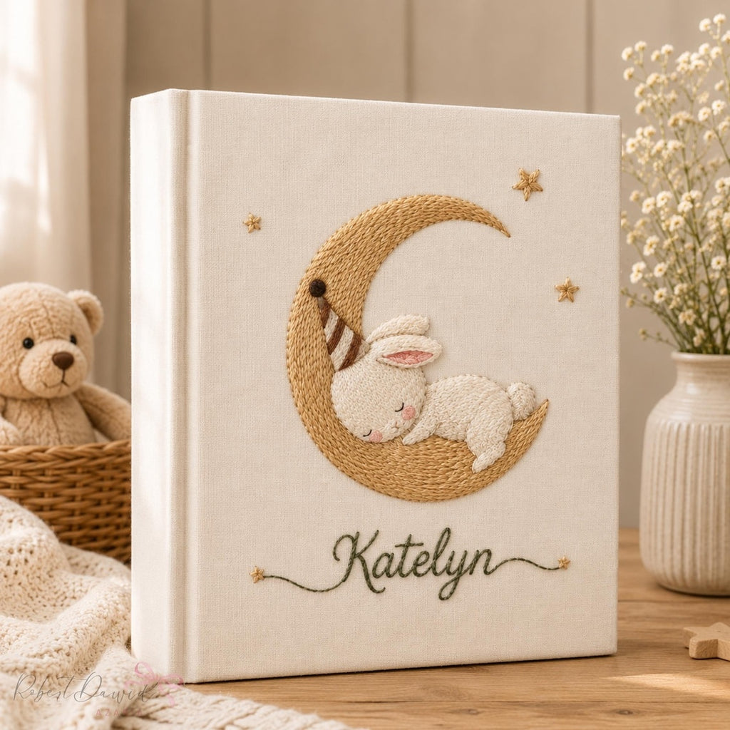 Personalized Embroidered Baby's Photo Album, Custom Goose & Hydrangea Motif, Heirloom Baby Keepsake, Newborn Photo Storage EPLB06
