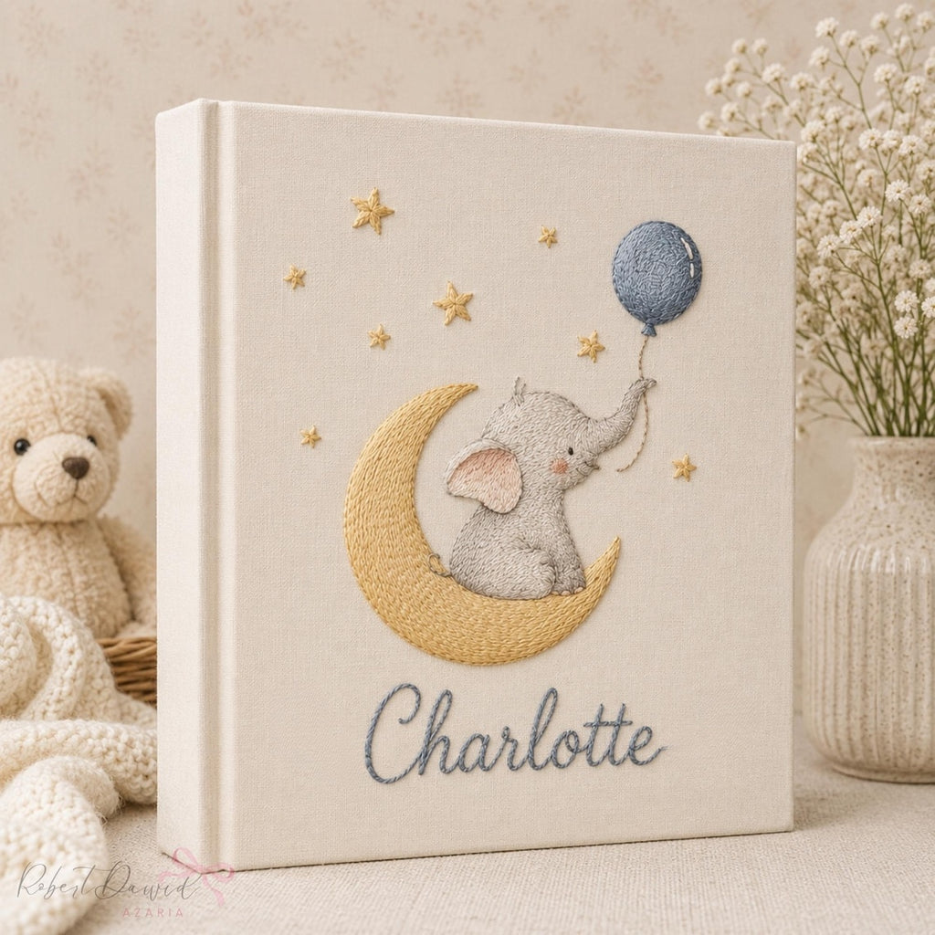 Personalized Embroidered Baby's Photo Album, Custom Goose & Hydrangea Motif, Heirloom Baby Keepsake, Newborn Photo Storage EPLB06