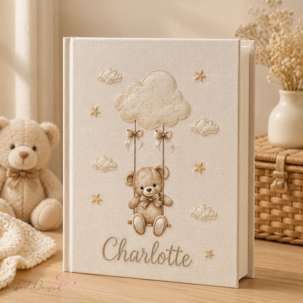 Custom Hand Embroidered Keepsake Album, Embroidered Photo Album With Sleeves, Personalized Baby Photo Album, Baby Scrapbook EPLB05