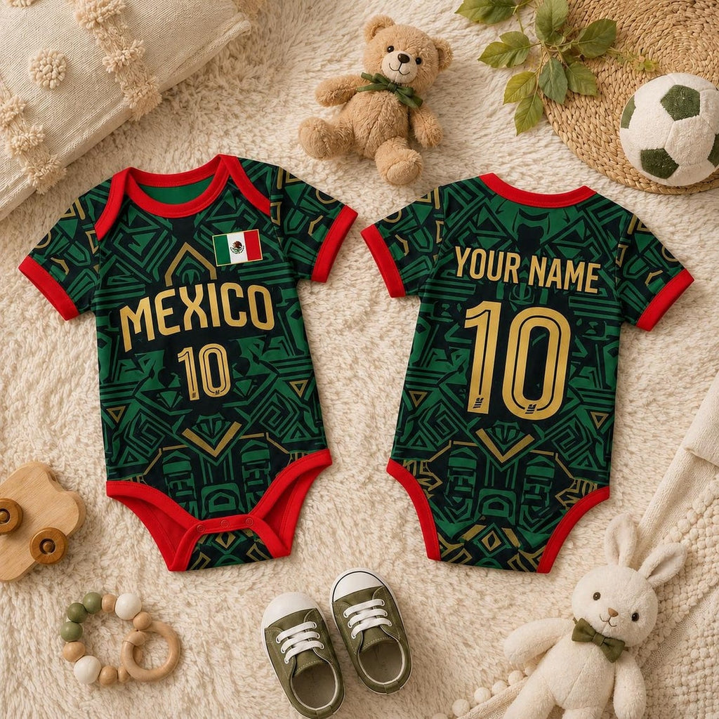 Custom Mexico 2026 World Soccer Baby Suit, Personalized Name Number Kid Jersey, Soccer Uniform Kit Youth Kids, Gift For Newborn