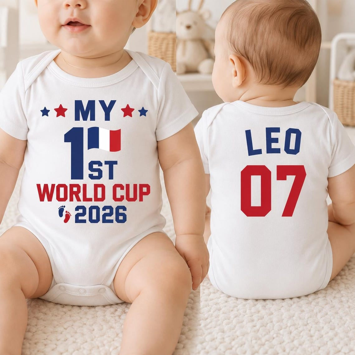 Personalized World Cup 2026 Baby Bodysuit, Custom Name Soccer Onesie, First Tournament Outfit, Newborn Fan Jersey Gift, Front Back Print