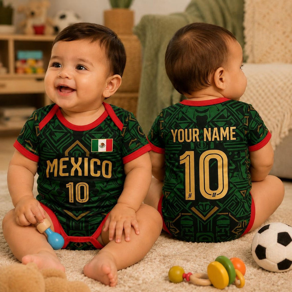 Custom Mexico 2026 World Soccer Baby Suit, Personalized Name Number Kid Jersey, Soccer Uniform Kit Youth Kids, Gift For Newborn