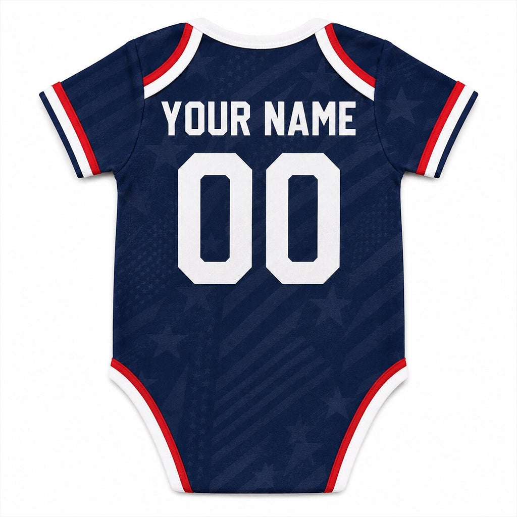 Personalized USA Coast Baby Bodysuit, Custom Name Number Infant Soccer Outfit, USA Baby Jersey