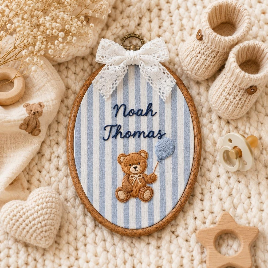Personalized Embroidered Teddy Bear Baby Name Hoop, Baby Name Reveal Sign Heirloom, Baby Name Wall Decor, Baby Shower Gift, Newborn Keepsake