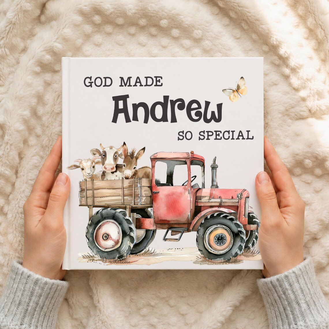 Personalized Baptism Baby Book Gift for Boy Girl, Custom Farm Baby Book with Name, First Year Baby Storybook, Faith Grandbaby Gift Idea