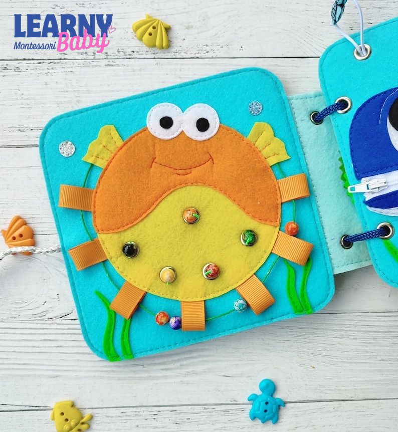 Sea Animals Quiet Book for Toddlers, Handmade Felt Sensory Busy Book, Montessori Learning Toy, Ocean Animal Activity Book QBLB66
