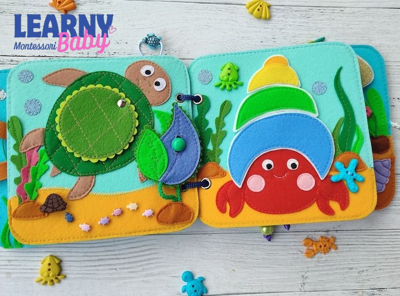 Sea Animals Quiet Book for Toddlers, Handmade Felt Sensory Busy Book, Montessori Learning Toy, Ocean Animal Activity Book QBLB66